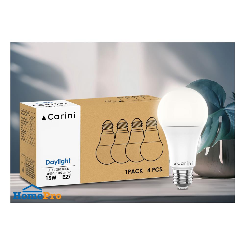 หลอด LED CARINI A65 ECOLIFE 15 วัตต์ DAYLIGHT E27 แพ็ก 4 ชิ้น