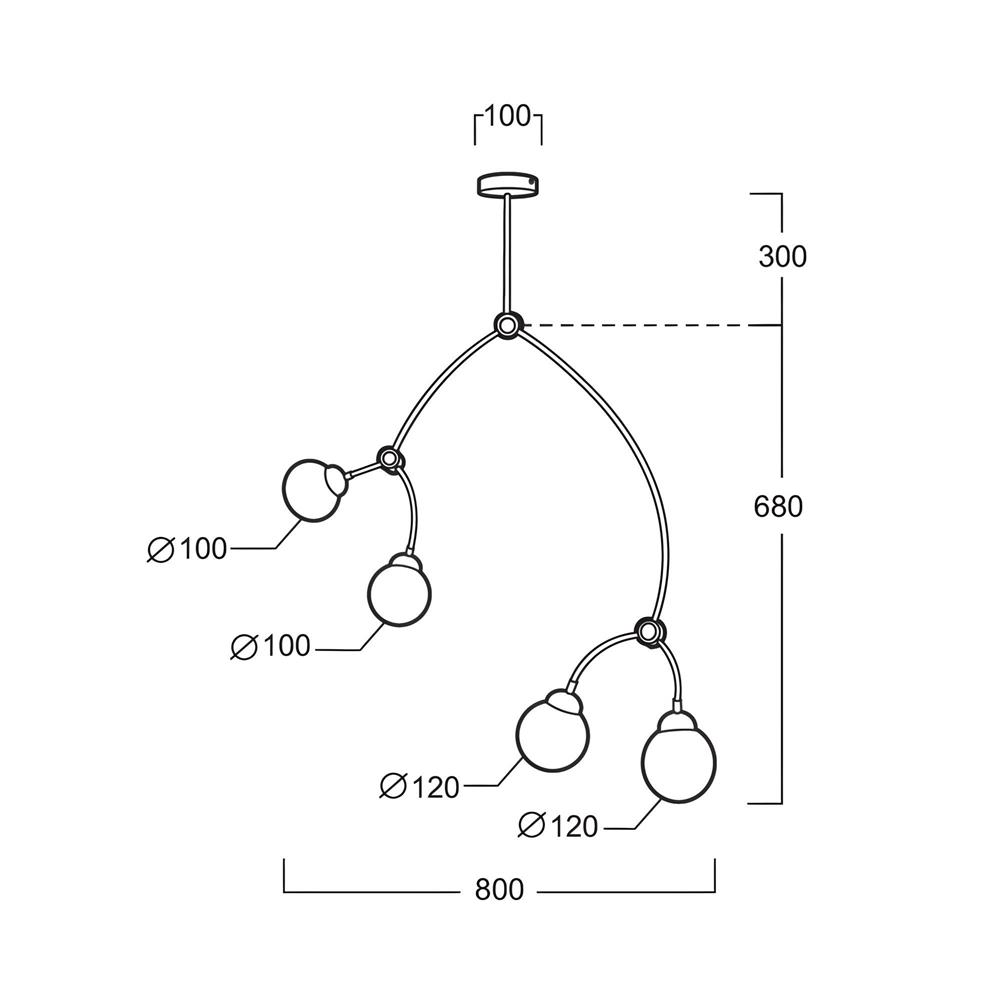 ไฟช่อ L&E 01-02844 สีดำ/ทอง/ขาว 4 หัว