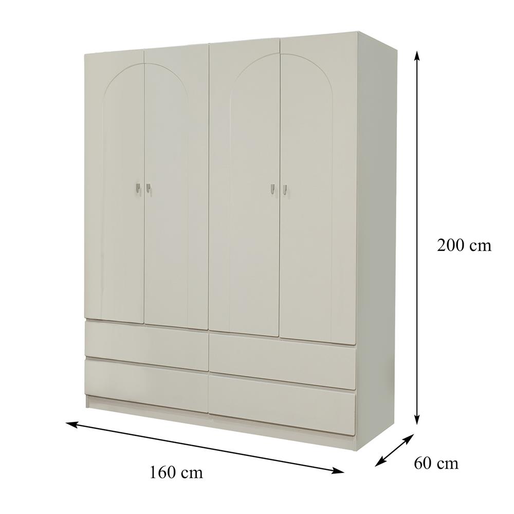 ตู้เสื้อผ้า 4 บานเปิด FURDINI CURVE 160 ซม. สีเทา