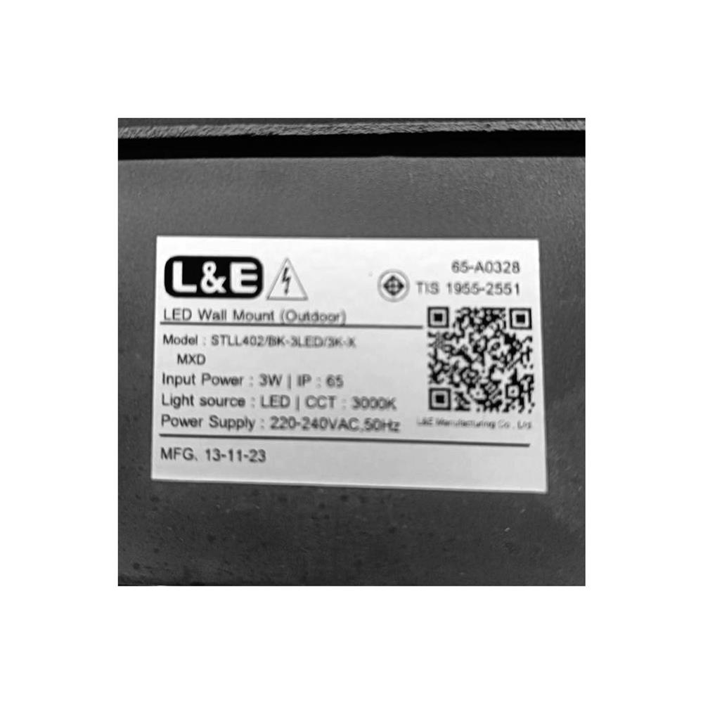ไฟผนังภายนอก LED L&E 65-A0328 3 วัตต์ WARM WHITE สีดำ