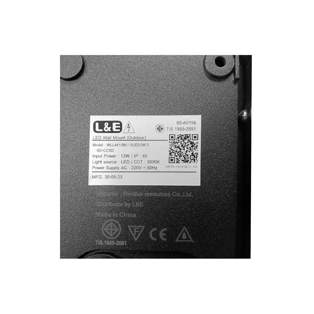 ไฟผนังภายนอก LED L&E 65-A0158 13 วัตต์ WARM WHITE สีดำ