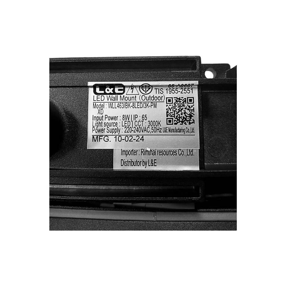ไฟผนังภายนอก LED L&E 65-A0607 8 วัตต์ WARM WHITE สีดำ