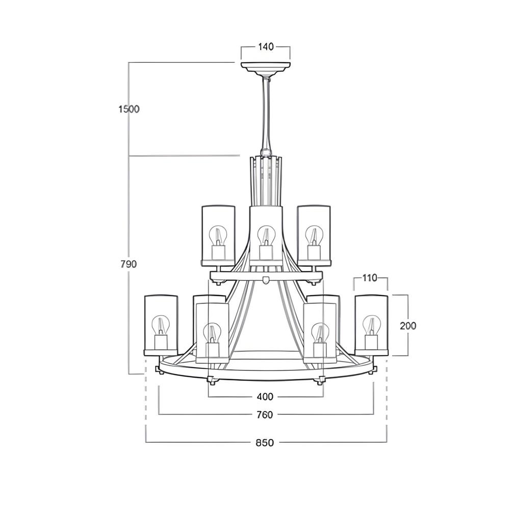 ไฟช่อ LUMAX 01-02967 สีน้ำตาล/ดำ/ใส 9 หัว