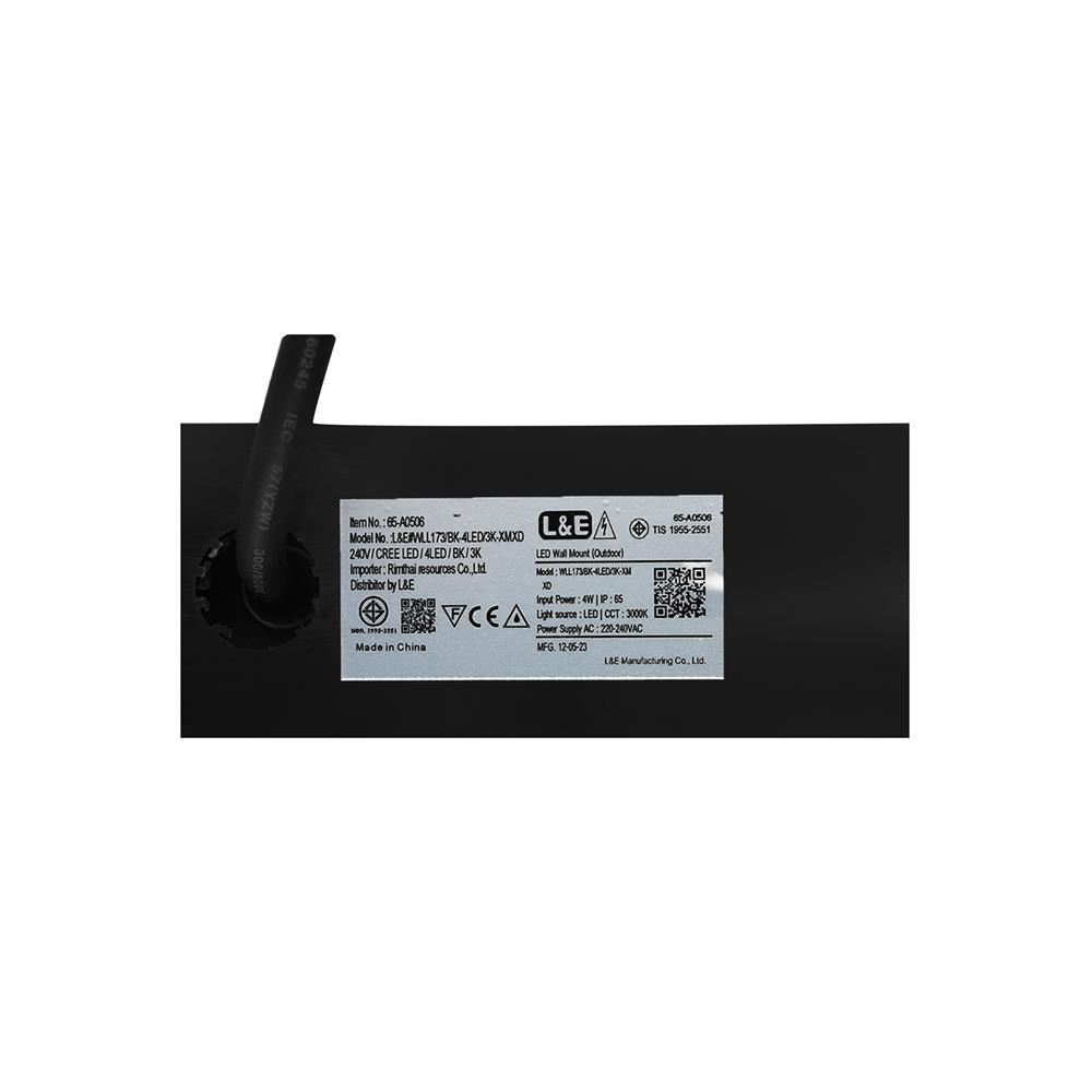 ไฟผนังภายนอก LED L&E 65-A0506 4 วัตต์ WARM WHITE สีดำ