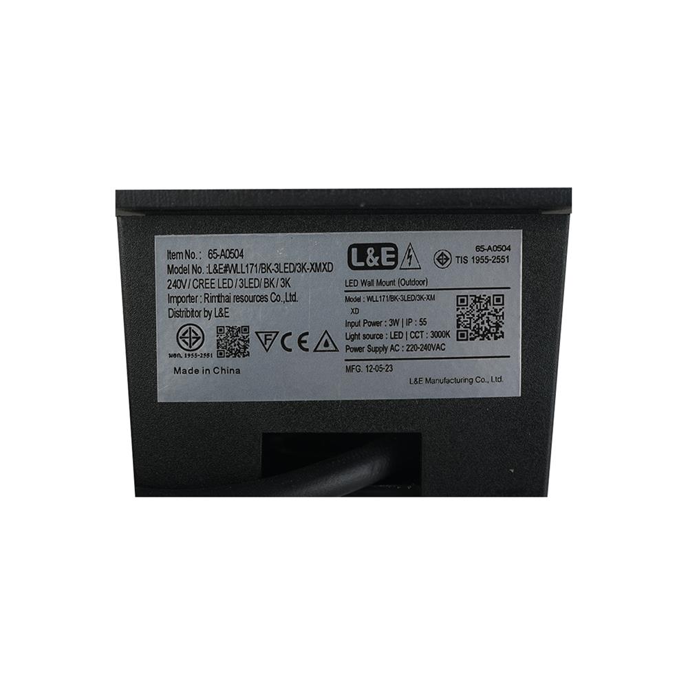 ไฟผนังภายนอก LED L&E 65-A0504 3 วัตต์ WARM WHITE สีดำ