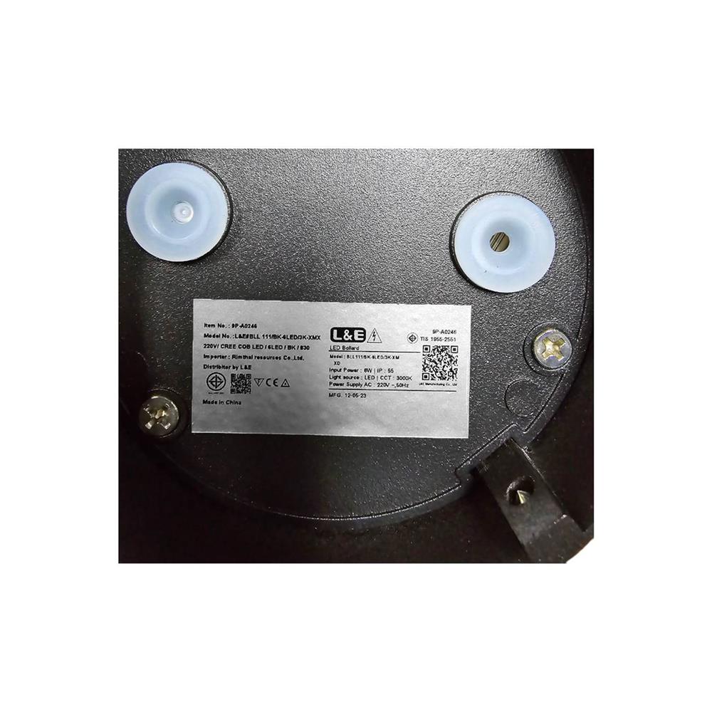ไฟหัวเสา LED L&E  9P-A0246 6 วัตต์ WARM WHITE สีดำ
