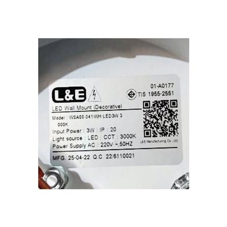 ไฟกิ่งภายใน LED L&E 01-A0177 3 วัตต์ WARM WHITE สีขาว 1 หัว_3