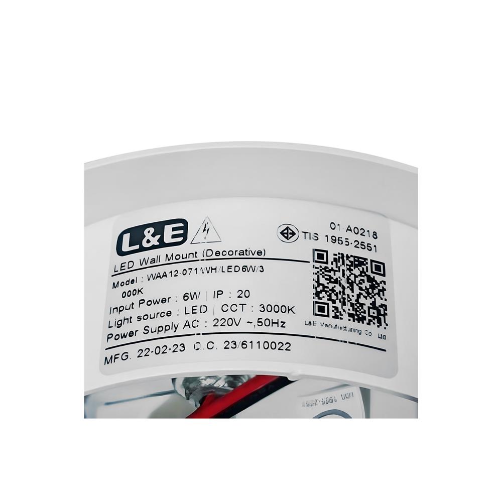 ไฟกิ่งภายใน LED L&E 01-A0218 6 วัตต์ WARM WHITE สีขาว 1 หัว