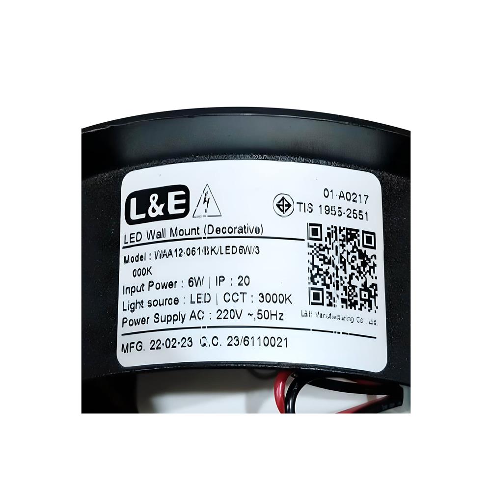 ไฟกิ่งภายใน LED L&E 01-A0217 6 วัตต์ WARM WHITE สีดำ 1 หัว