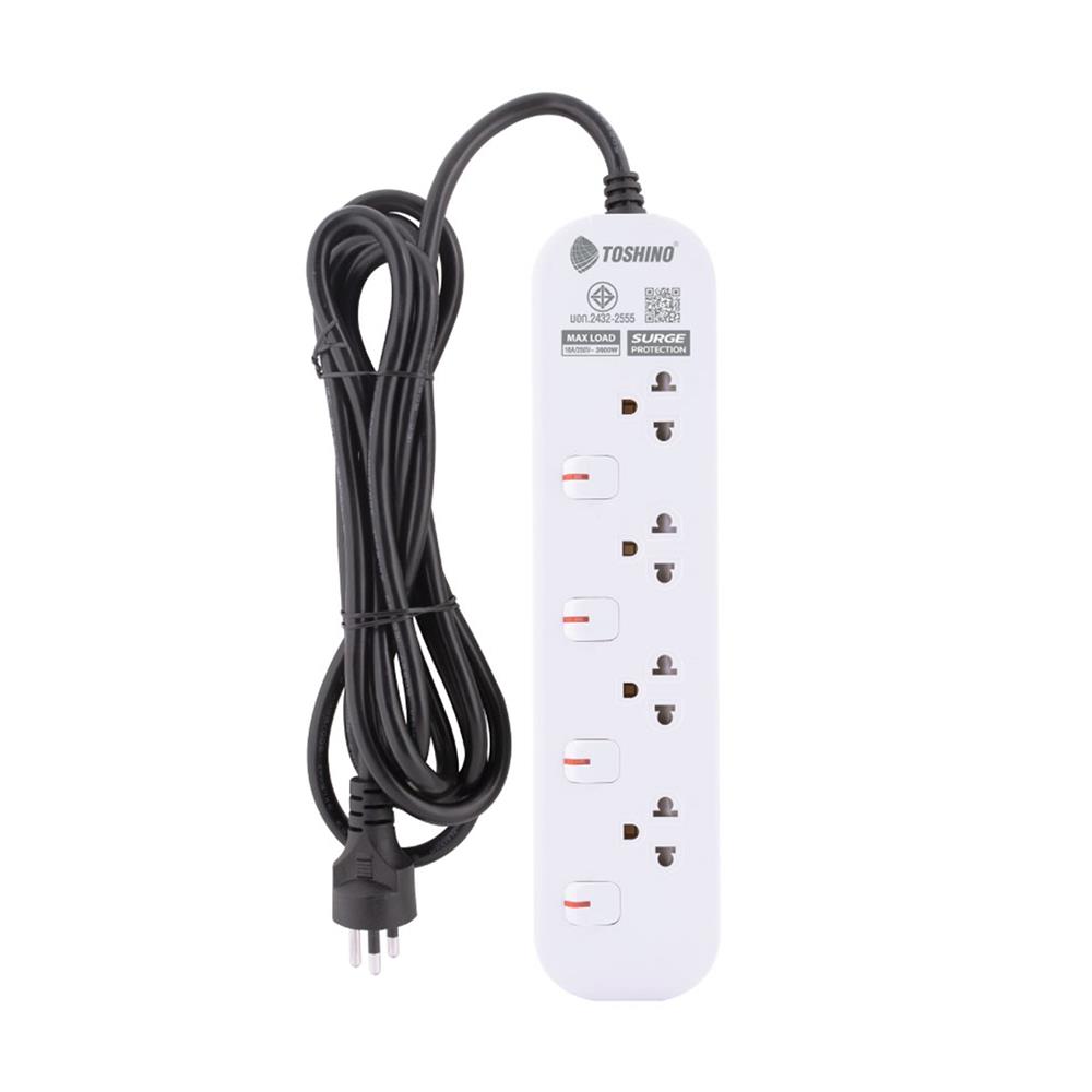 รางปลั๊กไฟ 4 ช่อง 4 สวิตซ์ TOSHINO JT4 16 แอมป์ 5 ม.