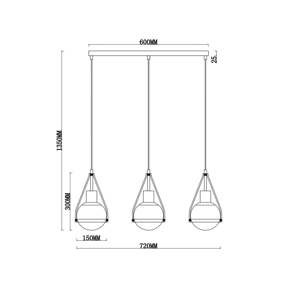 ไฟช่อ CARINI P240115-3 สีดำ/ใส/ทอง 3 หัว
