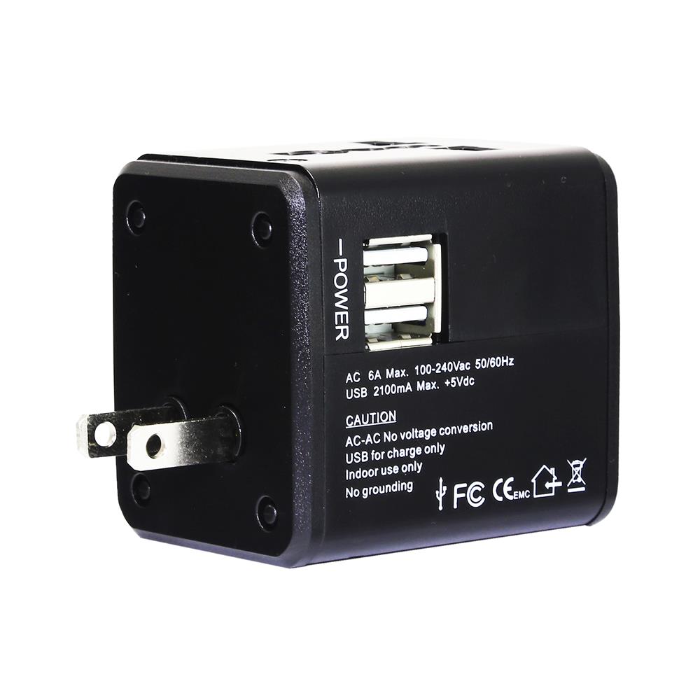 ปลั๊กแปลง 4 IN 1 UNIVERSAL 2 USB A TOSHINO DE206 สีขาว