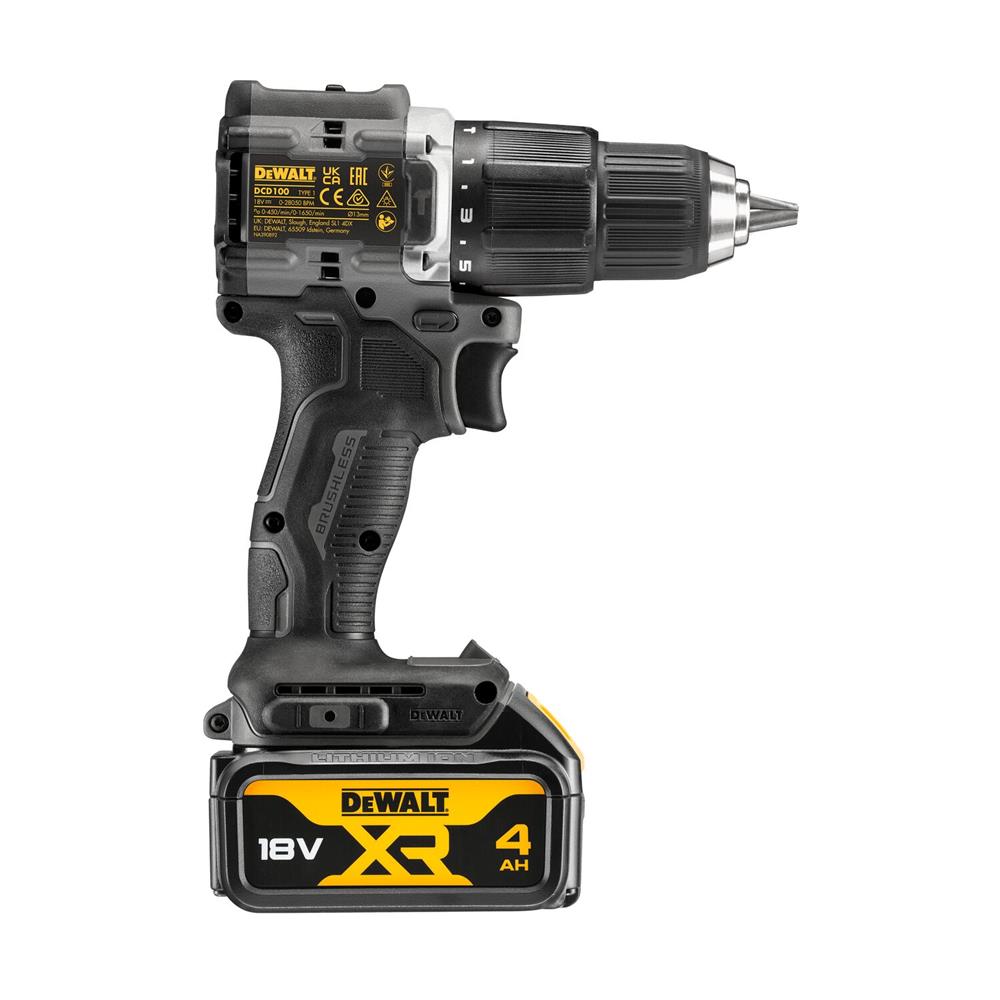 สว่านกระแทกไร้สาย (พร้อมแบตเตอรี่) DEWALT DCD100M1T 18 โวลต์ 4 AH