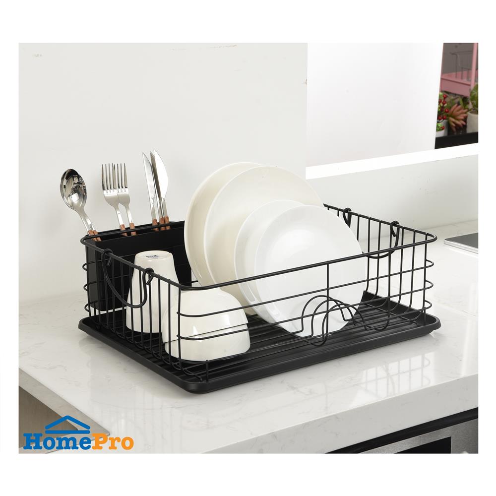 ชั้นคว่ำจานเหล็กพ่นสีดำมีหูจับพร้อมถาดรองน้ำ KECH IRON