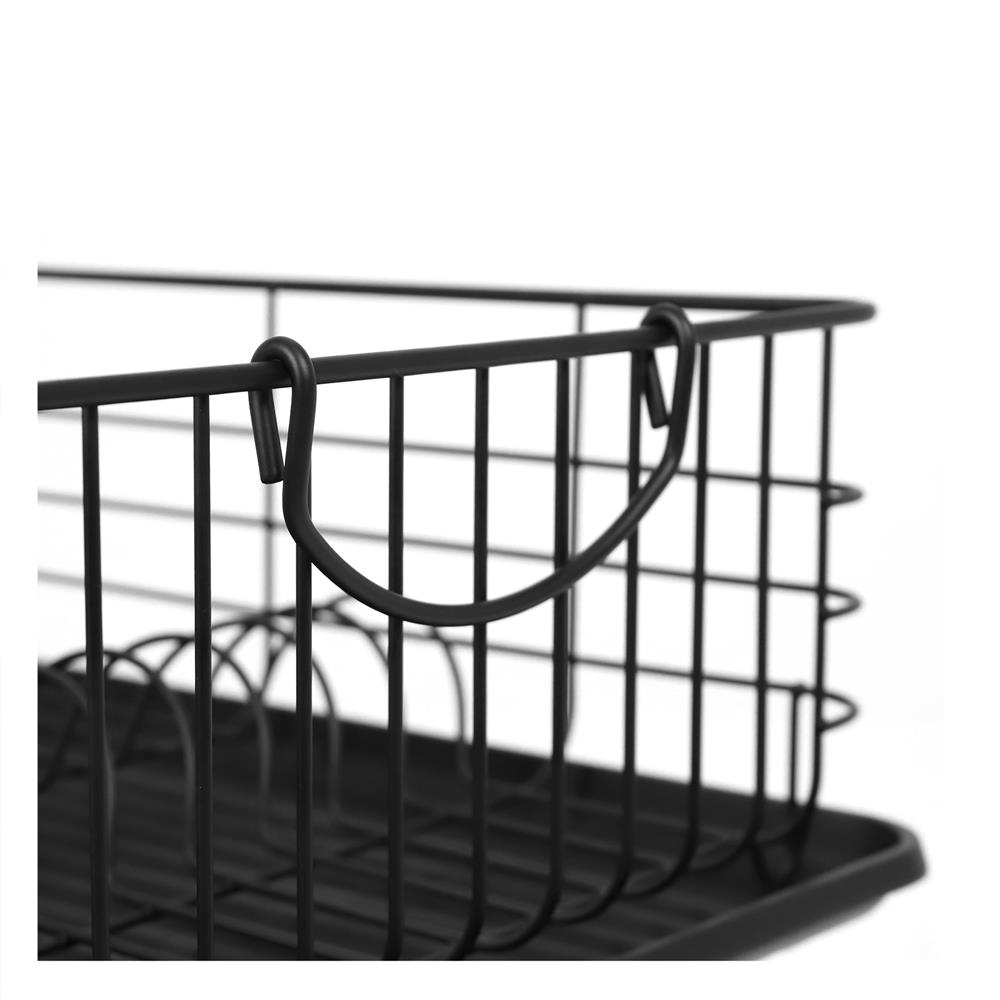 ชั้นคว่ำจานเหล็กพ่นสีดำมีหูจับพร้อมถาดรองน้ำ KECH IRON