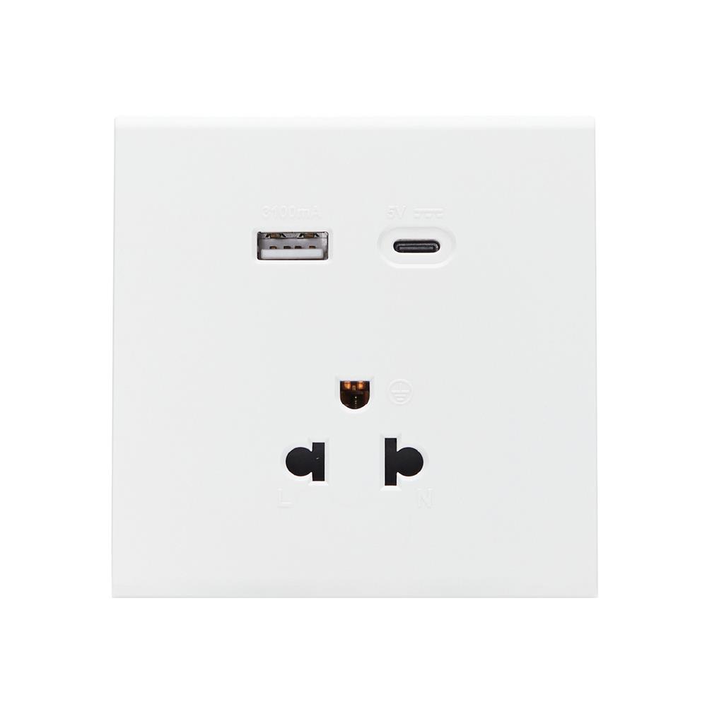 ชุดเต้ารับเดี่ยว 3 ขา พร้อม USB และ TYPE-C SAHN D10LUSBC-WHM สีขาวด้าน_1