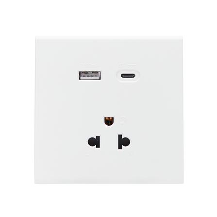 ชุดเต้ารับเดี่ยว 3 ขา พร้อม USB และ TYPE-C SAHN D10LUSBC-WHM สีขาวด้าน_0