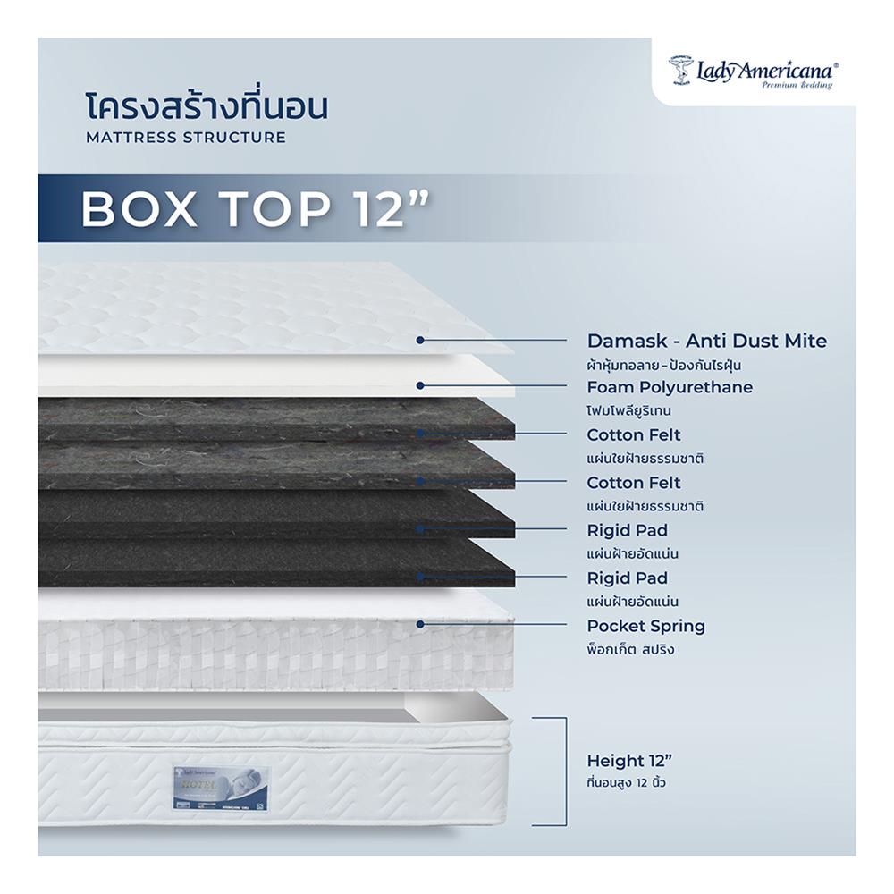 ที่นอน 6 ฟุต LADY AMERICANA HOTEL BOX TOP 12 นิ้ว