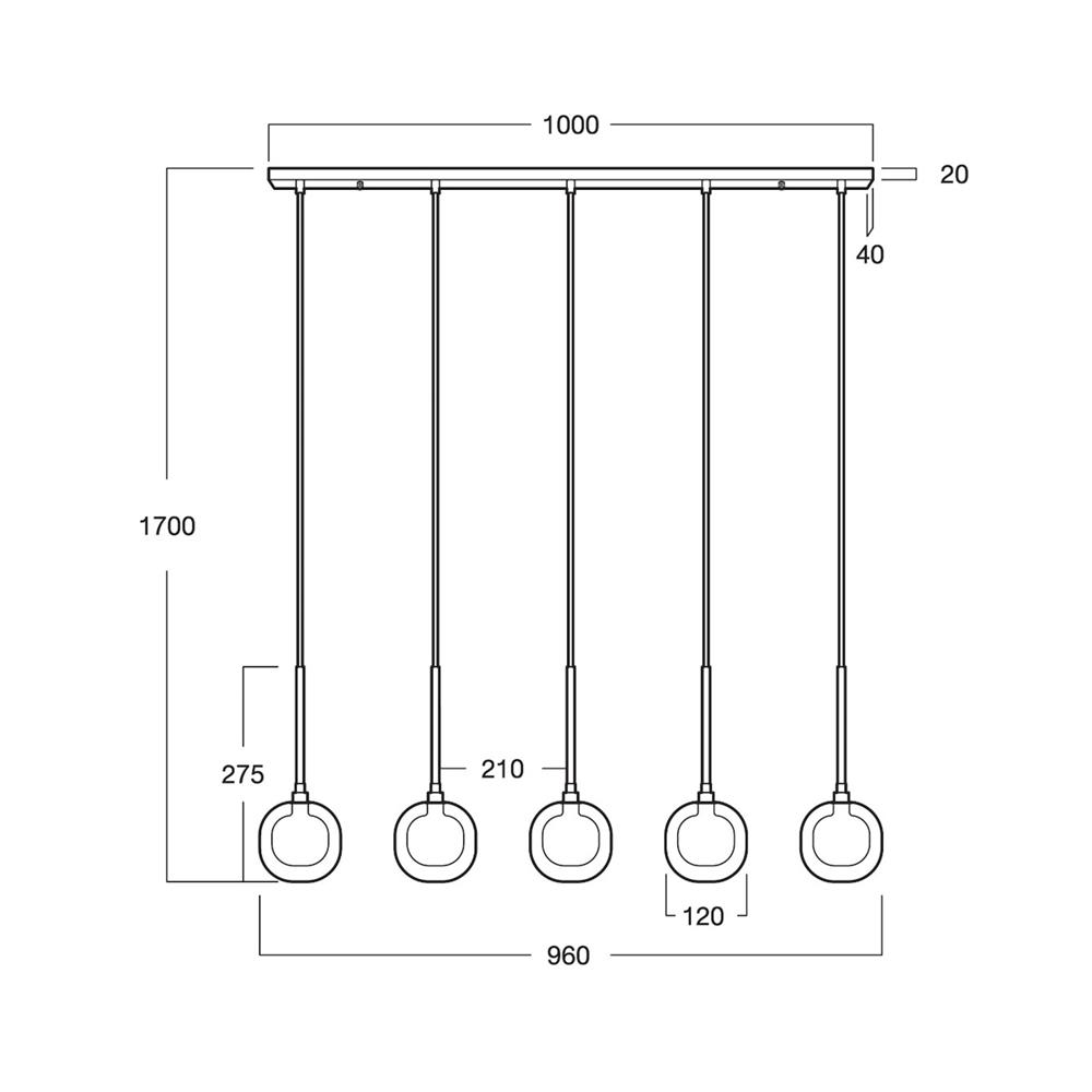 ไฟช่อ L&E 01-03084 สีดำ/ใส 5 หัว