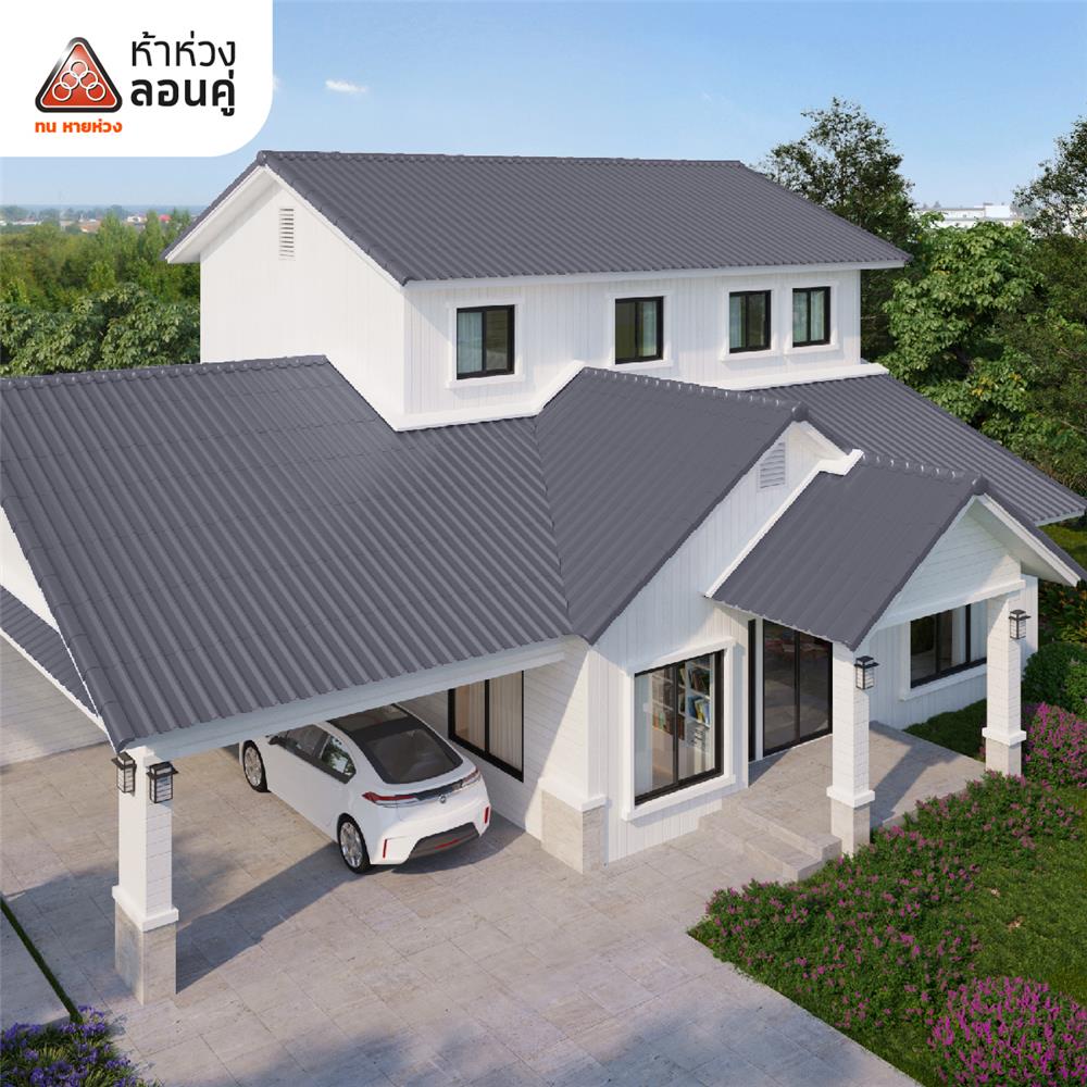 กระเบื้องหลังคาลอนคู่ ห้าห่วง 0.5x50x150 ซม. สีมิดไนท์เกรย์