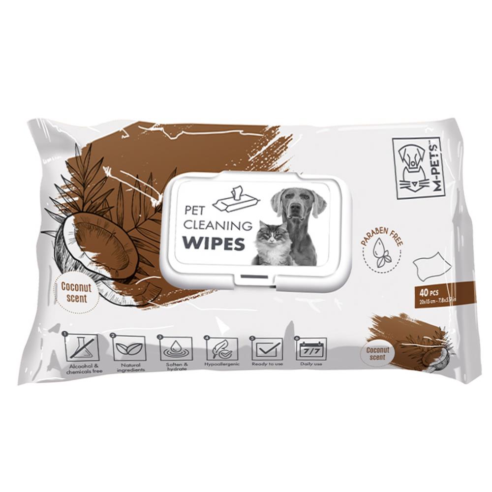 ผ้าเช็ดทำความสะอาดสัตว์เลี้ยง M-PETS CLEANING WIPES COCONUT SCENT 40 แผ่น
