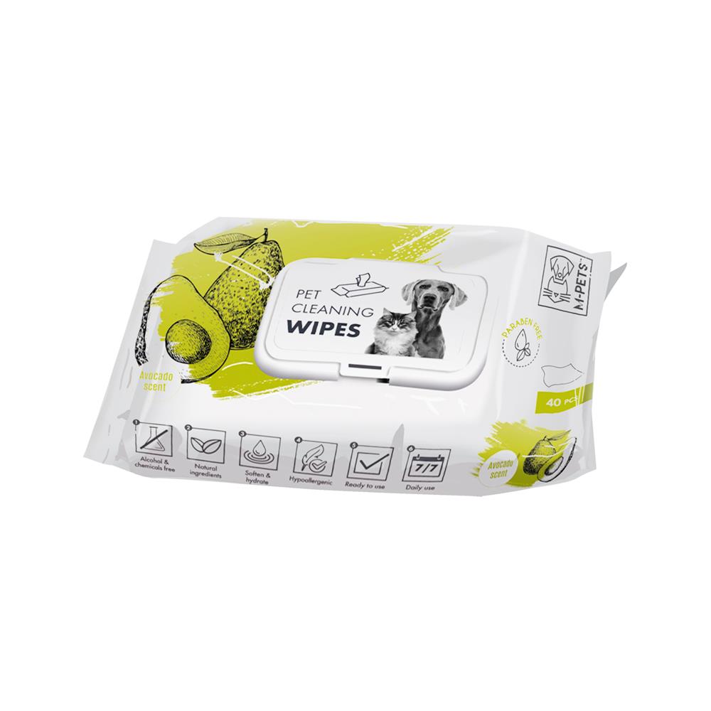 ผ้าเช็ดทำความสะอาดสัตว์เลี้ยง M-PETS CLEANING WIPES AVOCADO SCENT 40 แผ่น