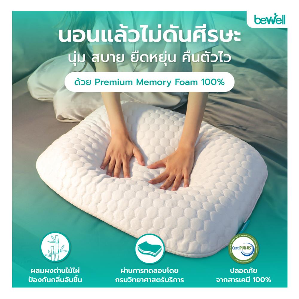 หมอนสุขภาพ เมมโมรี่โฟม BEWELL ERGOCURVE SWE-07 ไซซ์ S 56x45x12.7 ซม. สีขาว