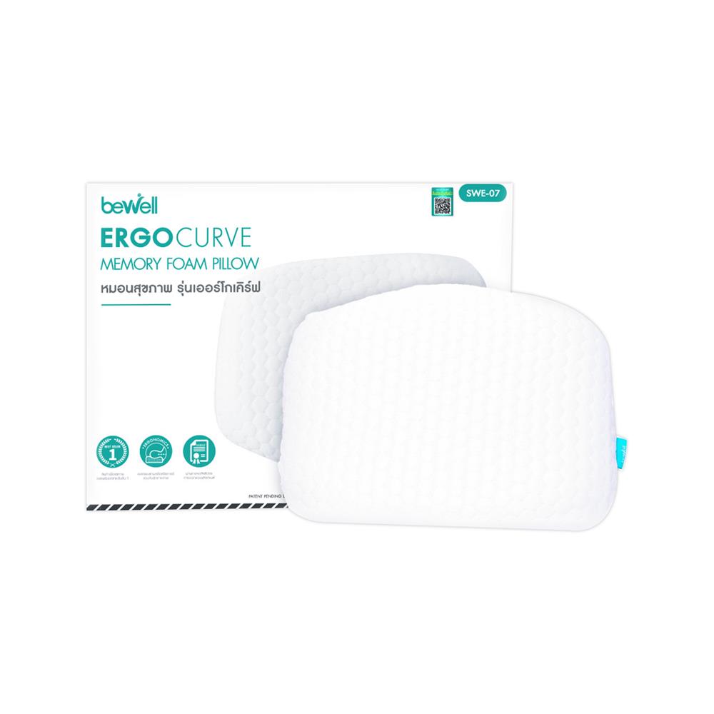 หมอนสุขภาพ เมมโมรี่โฟม BEWELL ERGOCURVE SWE-07 ไซซ์ S 56x45x12.7 ซม. สีขาว