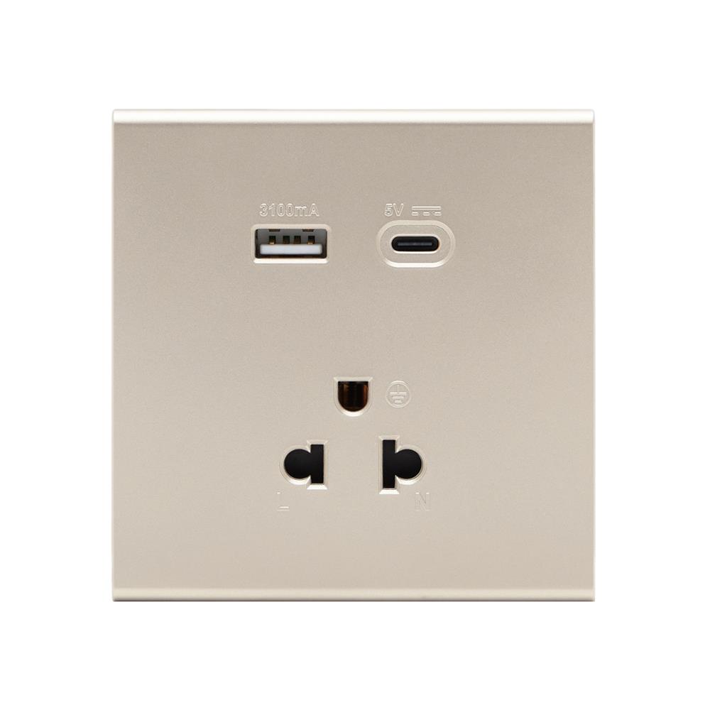 ชุดเต้ารับเดี่ยว 3 ขา พร้อม USB และ TYPE-C SAHN D10LUSBC-G สีทอง_1