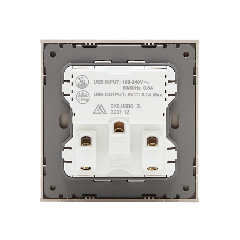 ชุดเต้ารับเดี่ยว 3 ขา พร้อม USB และ TYPE-C SAHN D10LUSBC-G สีทอง