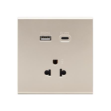 ชุดเต้ารับเดี่ยว 3 ขา พร้อม USB และ TYPE-C SAHN D10LUSBC-G สีทอง_0