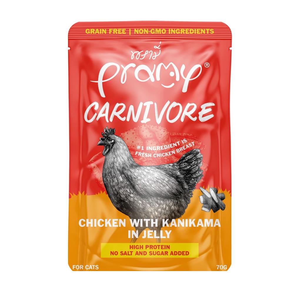 อาหารเปียกแมว PRAMY CANIVORE CHICKEN AND KANIKAMA JELLY 70 ก.