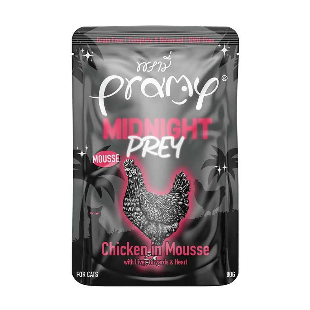 อาหารเปียกแมว PRAMY MIDNIGHT PREY CHICKEN IN MOUSSE 80 ก.