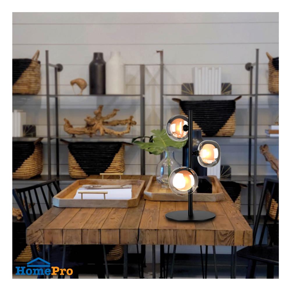 ไฟตั้งโต๊ะ L&E 01-03086 สีใส/ดำ 3 หัว