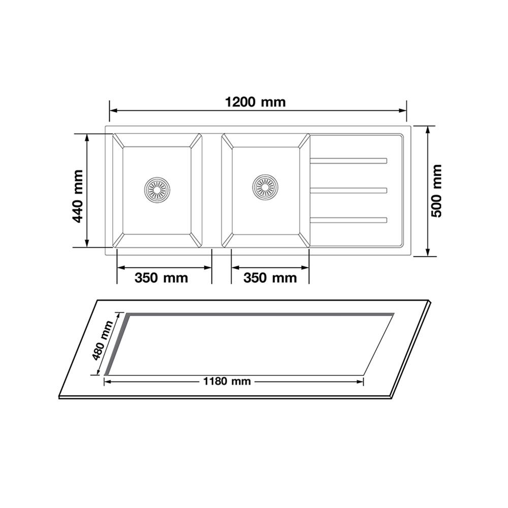 ซิงค์ฝัง 2 หลุม 1 ที่พัก AXIA METALLICA 120 สีเทา