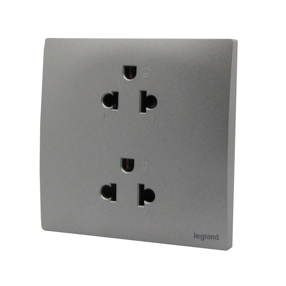 เต้ารับคู่ 3 ขา BTICINO MALLIA SENSES S281104DS สีเทา