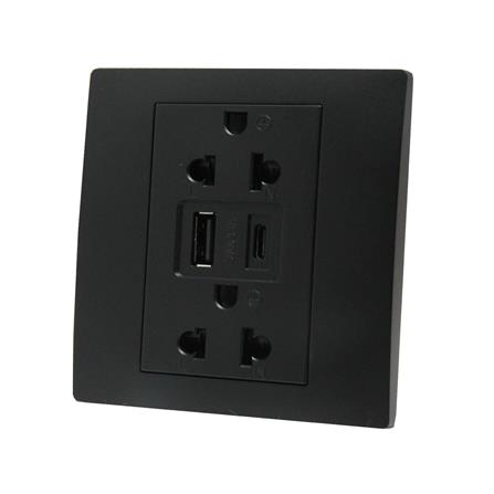 ชุดเต้ารับคู่ 3 ขา พร้อม USB A 1 ช่อง TYPE C 1 ช่อง BTICINO MALLIA SENSES S281204MB สีดำ_1