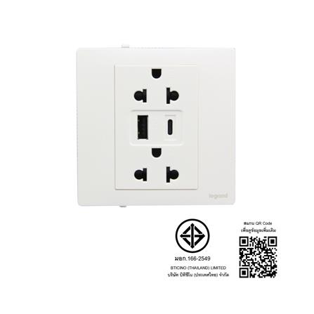 ชุดเต้ารับคู่ 3 ขา พร้อม USB A 1 ช่อง TYPE C 1 ช่อง BTICINO MALLIA SENSES S281204MW สีขาว_3