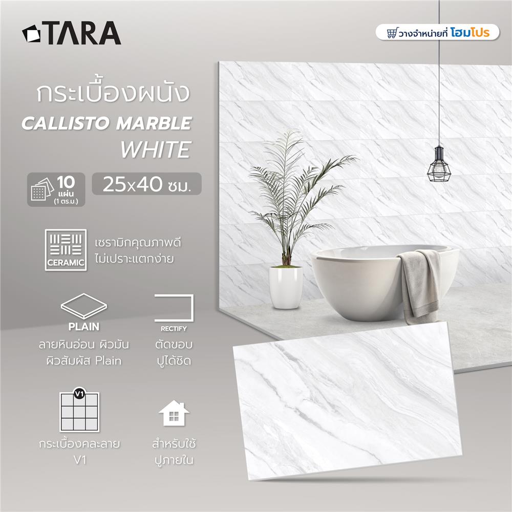 กระเบื้องผนัง 25x40 ซม. TARA คาริสโต มาร์เบิล ไวท์ A 1 ตร.ม.