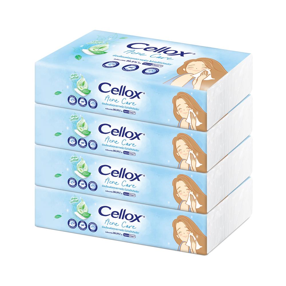 กระดาษเช็ดหน้า CELLOX ACNE 100 แผ่น แพ็ก 4