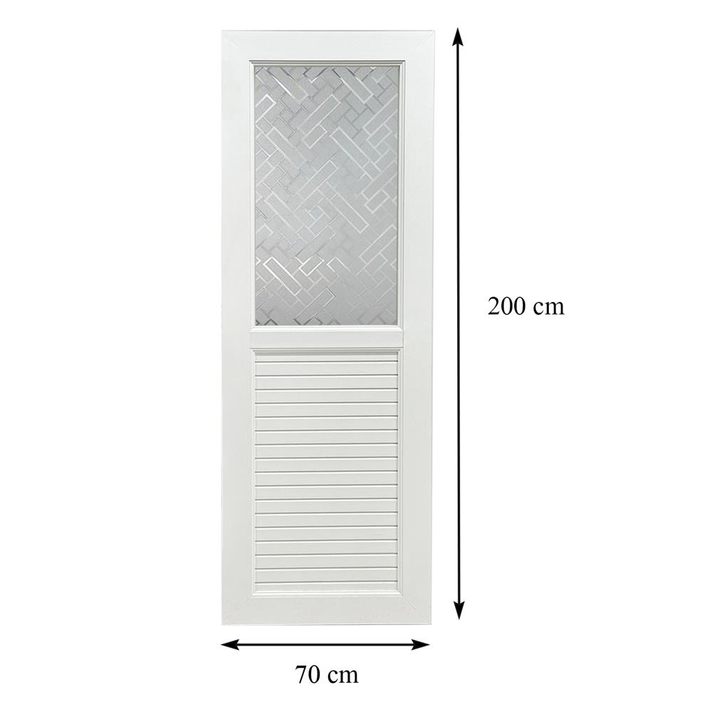 ชุดประตูห้องน้ำ UPVC พร้อมวงกบและบานพับ AZLE 2 ลายตัด 70X200 ซม. สีขาว ไม่เจาะลูกบิด