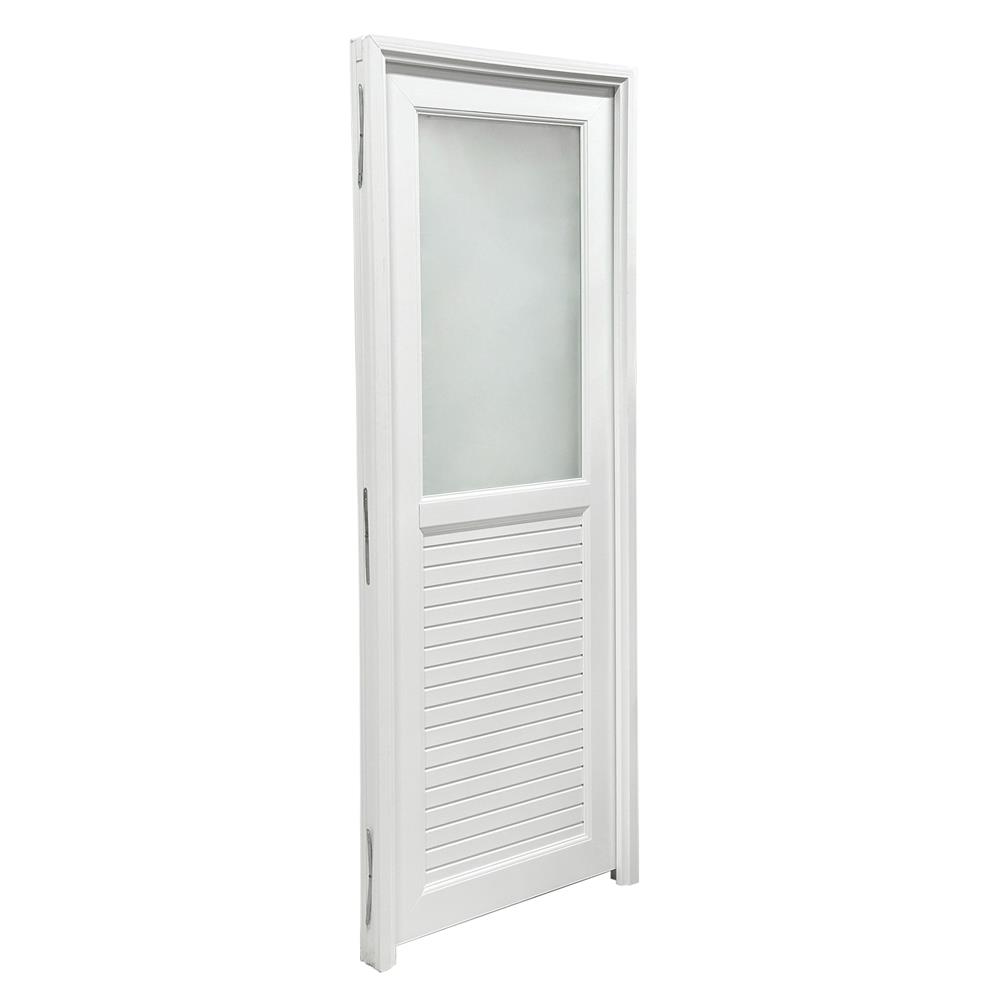 ชุดประตูห้องน้ำ UPVC พร้อมวงกบและบานพับ AZLE 1 ลายเรียบ 70X200 ซม. สีขาว ไม่เจาะลูกบิด