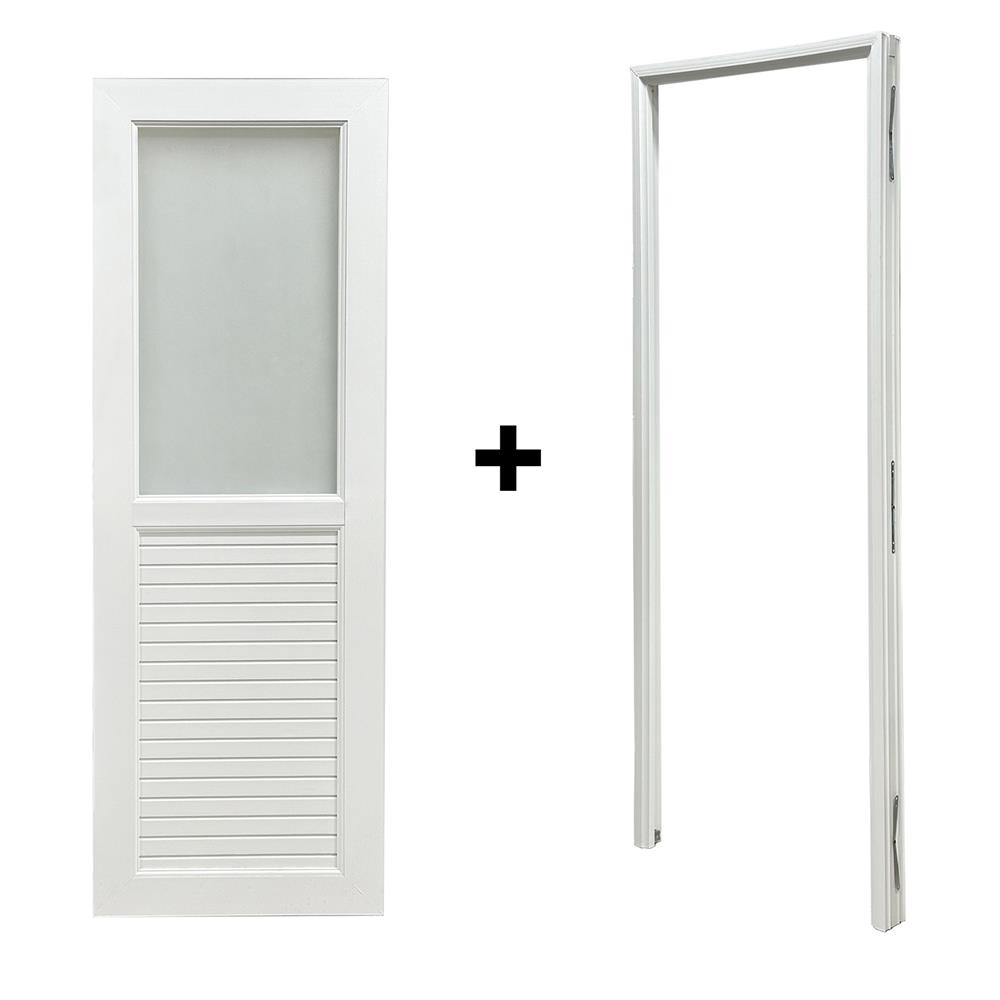 ชุดประตูห้องน้ำ UPVC พร้อมวงกบและบานพับ AZLE 1 ลายเรียบ 70X200 ซม. สีขาว ไม่เจาะลูกบิด