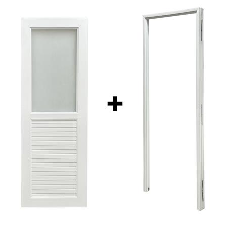 ชุดประตูห้องน้ำ UPVC พร้อมวงกบและบานพับ AZLE 1 ลายเรียบ 70X200 ซม. สีขาว ไม่เจาะลูกบิด_4