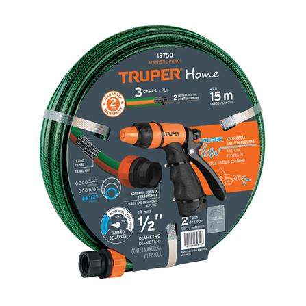 สายยางม้วน PVC พร้อมข้อต่อ TRUPER 19750 1/2 นิ้ว 15 ม. สีเขียว_0