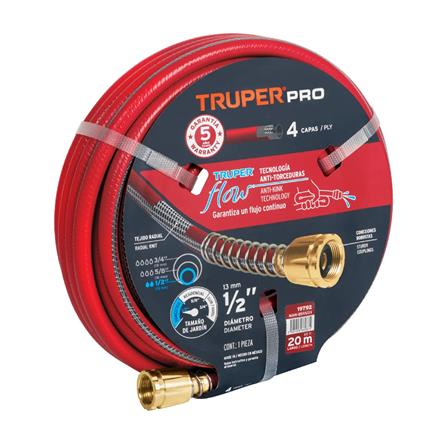 สายยางม้วน PVC 4 ชั้น พร้อมข้อต่อพลาสติก TRUPER 19792 1/2 นิ้ว 20 ม. สีแดง_0