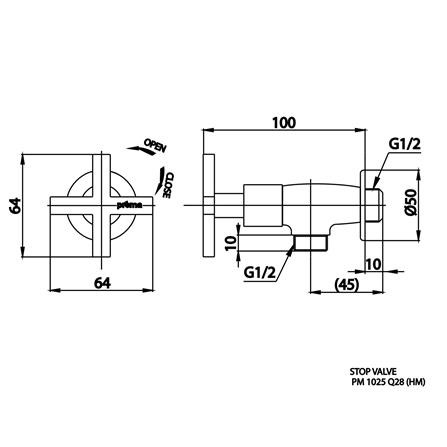วาล์วฝักบัว 1 ทาง PREMA PM1025Q28(HM) สีโครม_1