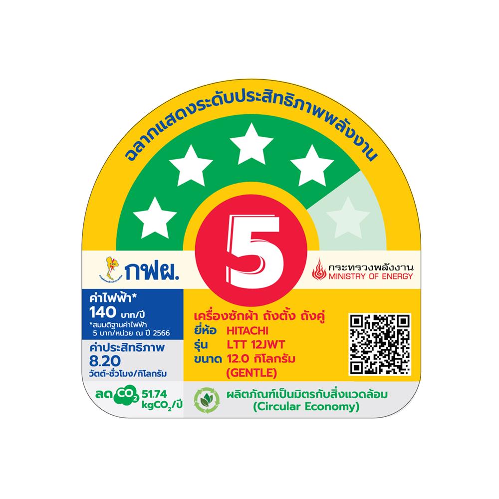 เครื่องซักผ้า 2 ถัง HITACHI LTT 12JWT PFB 12 กก. สีขาวฟ้า