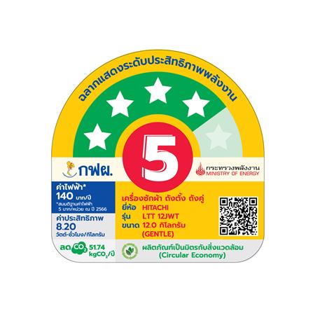 เครื่องซักผ้า 2 ถัง HITACHI LTT 12JWT PFB 12 กก. สีขาวฟ้า_4