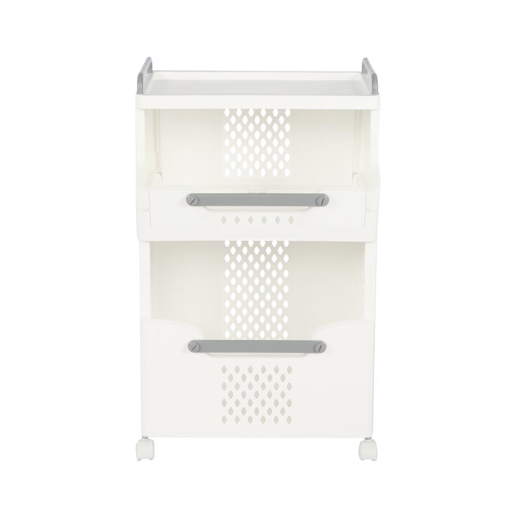 ตะกร้าผ้าเหลี่ยมมีล้อ 2 ชั้น PLIM BESTA สีขาว